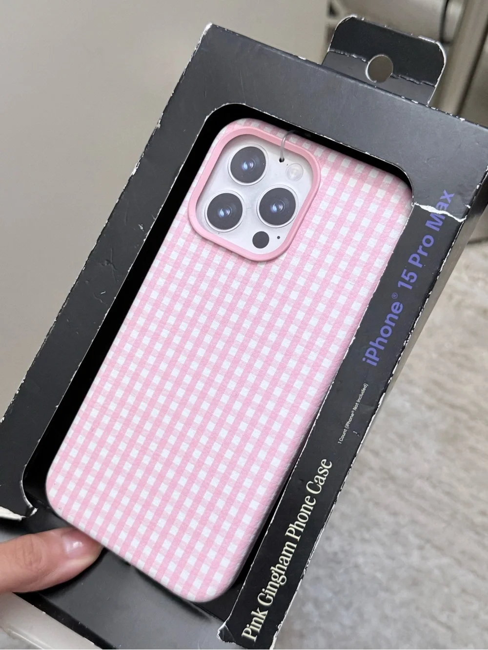 Pink Gingham Phone 15 Pro Max Case for iPhone - Stylish Protection